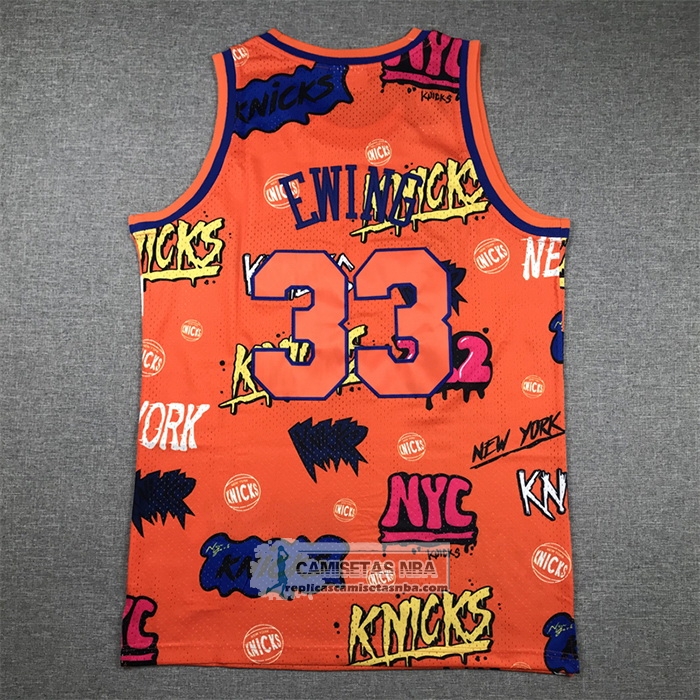Camiseta New York Knicks Patrick Ewing NO 33 Slap Sticker Mitchell & Ness 1991-92 Naranja